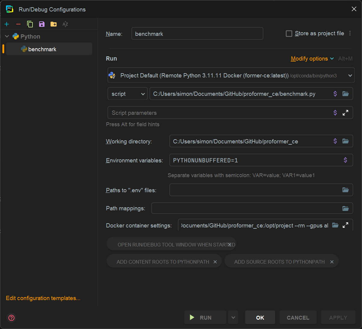 Configurazione Ambiente di Lavoro - Edit Docker Container Settings